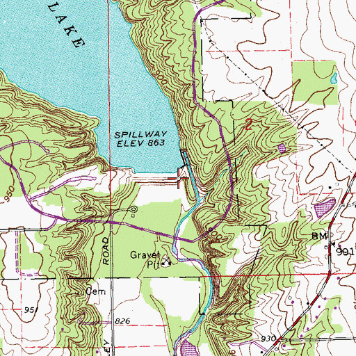 Topographic Map of Acton Lake Dam, OH