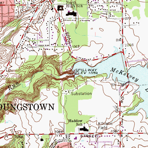 Topographic Map of McKelvey Lake Dam, OH