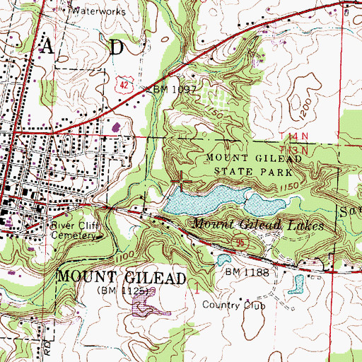 Topographic Map of Mount Gilead Lower Lake Dam, OH