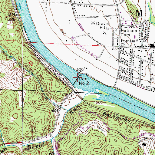 Topographic Map of Muskingum River Lock and Dam Number, OH