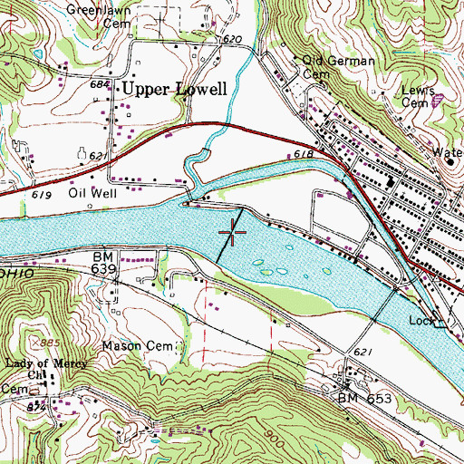 Topographic Map of Muskingum River Lock and Dam Number Three, OH