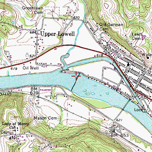 Topographic Map of Muskingum River Lock and Dam Number, OH