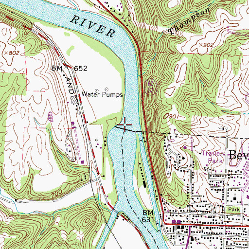Topographic Map of Muskingum River Lock and Dam Number Four, OH