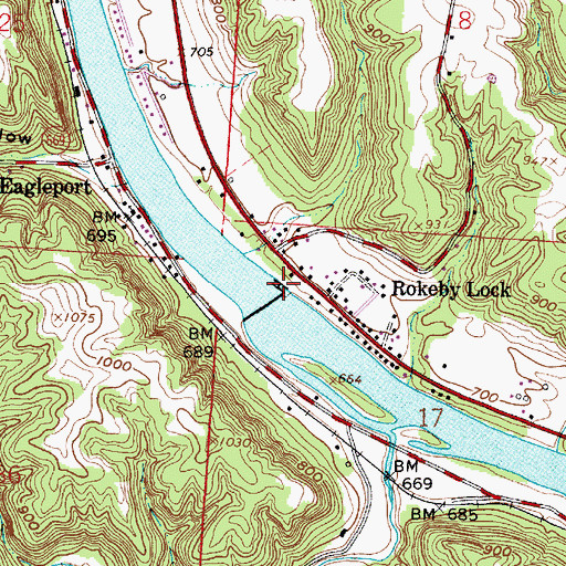 Topographic Map of Muskingum River Lock and Dam Number Eight, OH