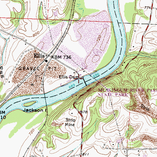 Topographic Map of Muskingum River Lock and Dam Number, OH