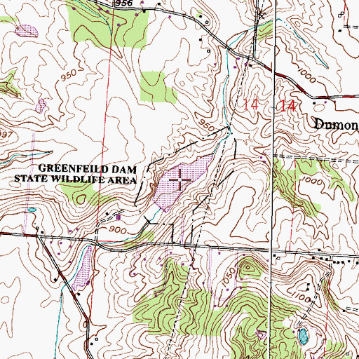 Topographic Map of Greenfield Lake, OH