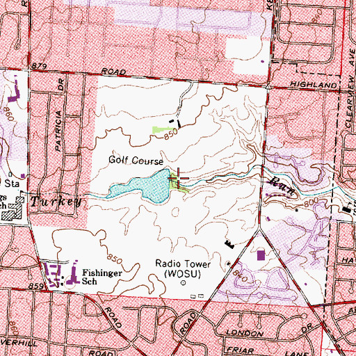 Topographic Map of Ohio State University Golf Course Lake Dam, OH