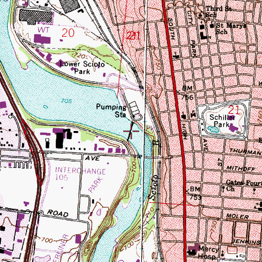 Topographic Map of Greenlawn Avenue Low Head Dam, OH