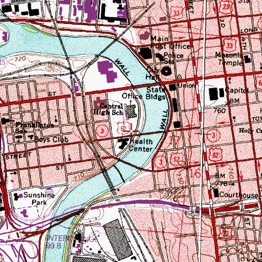 Topographic Map of Rich Street Low Head Dam, OH