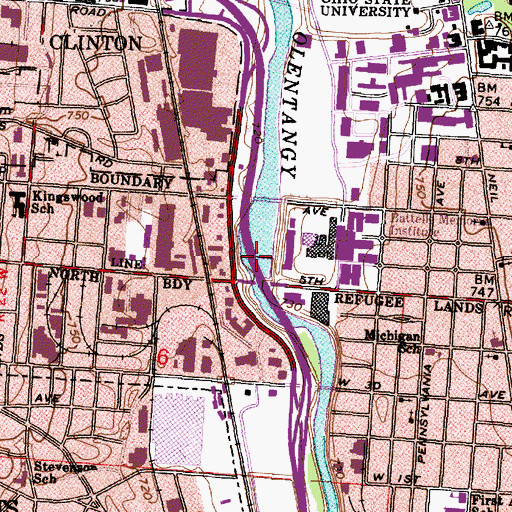 Topographic Map of Fifth Avenue Low Head Dam, OH