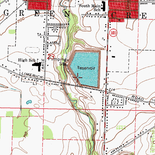 Topographic Map of Raccoon Creek Upground Reservoir Dam, OH