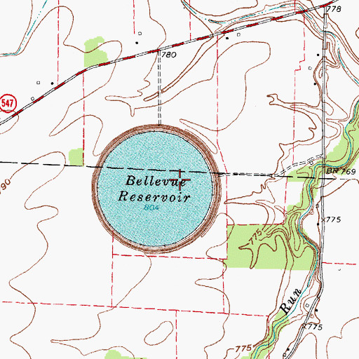 Topographic Map of Bellevue Reservoir Number Five Dam, OH