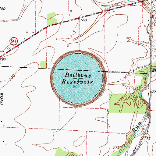 Topographic Map of Bellevue Reservoir, OH