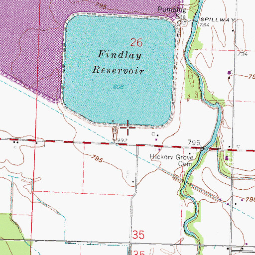 Topographic Map of Findlay Upground Reservoir Number One Dam, OH