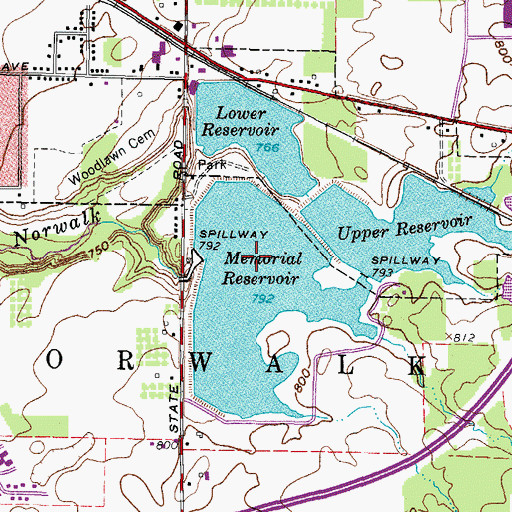 Topographic Map of Memorial Reservoir, OH