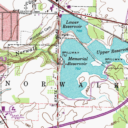 Topographic Map of Norwalk Lower Reservoir, OH