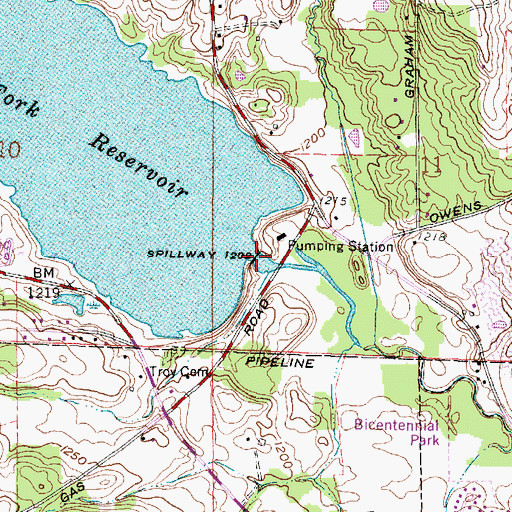Topographic Map of Clearfork Reservoir Dam, OH