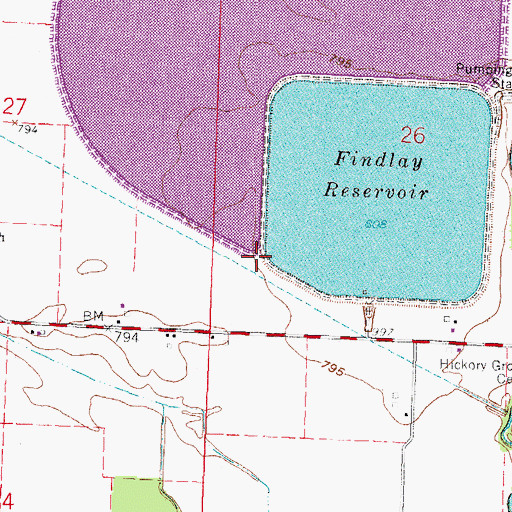 Topographic Map of Findlay Upground Reservoir Number Two Dam, OH