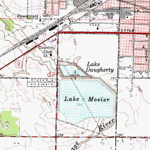 Topographic Map of Lake Daugherty Upground Reservoir Dam, OH