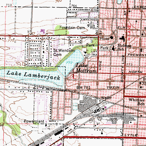 Topographic Map of Lake Mottram Upground Reservoir Dam, OH