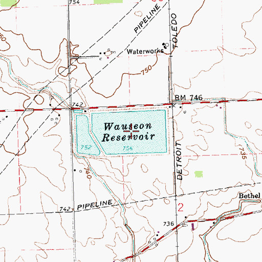 Topographic Map of Wauseon Reservoir Number Two, OH