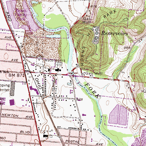 Topographic Map of Newark Low Head Dam, OH