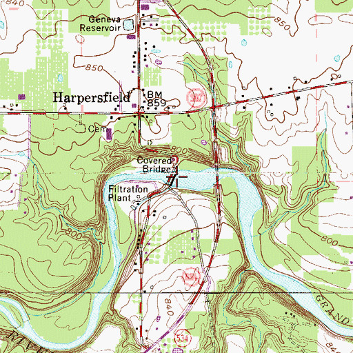 Topographic Map of Geneva Low Head Dam, OH