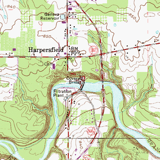 Topographic Map of Geneva Low Head Reservoir, OH