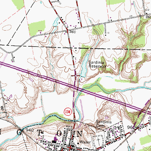 Topographic Map of Sardinia Reservoir Dam, OH