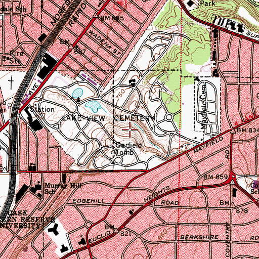 Topographic Map of Lake View Cemetery Flood Control Reservoir, OH