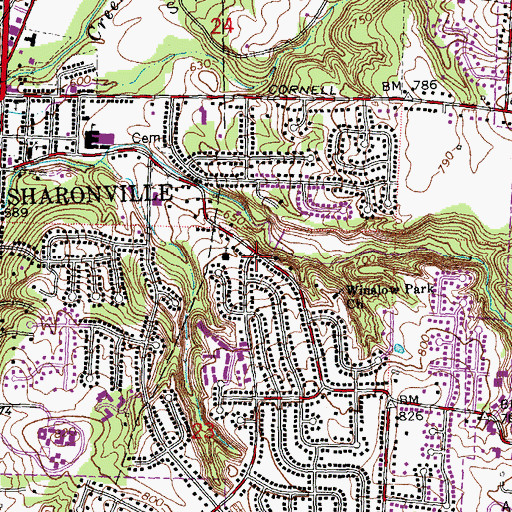 Topographic Map of Sharonville Retention Dam, OH