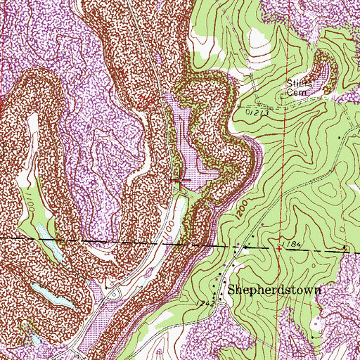 Topographic Map of Consoldiation Coal Company Pond 0107-034 Dam, OH