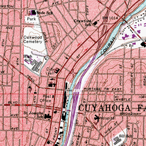 Topographic Map of Cuyahoga Falls Low Head Reservoir, OH