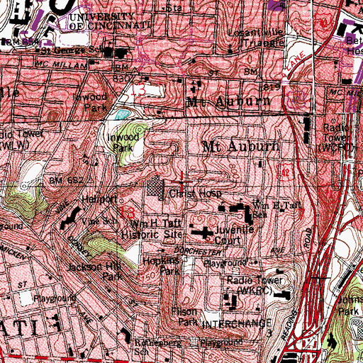 Topographic Map of Mount Auburn Baptist Church, OH
