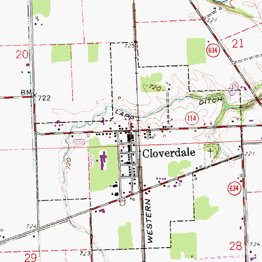 Topographic Map of Cloverdale, OH
