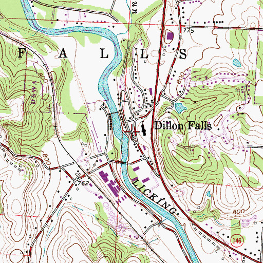 Topographic Map of Dillon Falls, OH