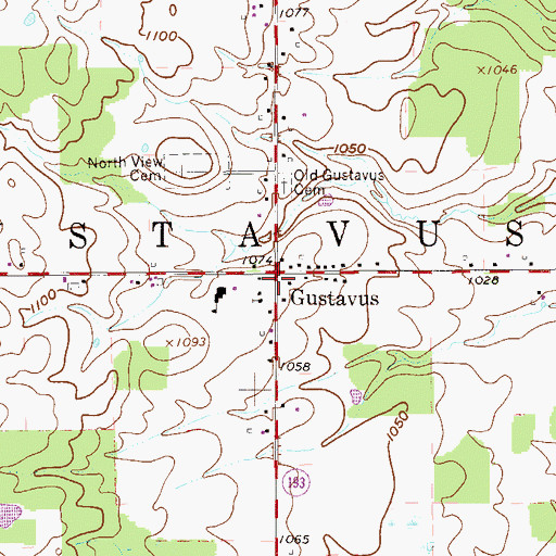 Topographic Map of Gustavus, OH