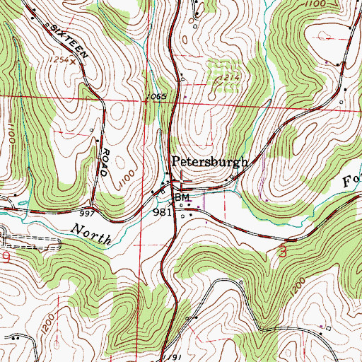 Topographic Map of Petersburgh, OH