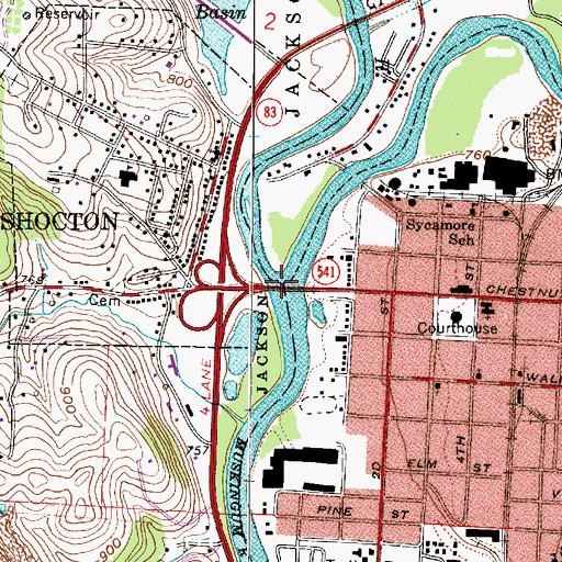 Topographic Map of Walhonding River, OH