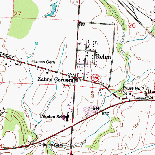Topographic Map of Zahns Corners, OH
