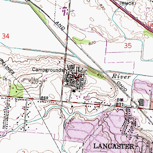 Topographic Map of Campgrounds, OH