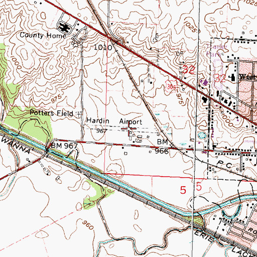 Topographic Map of Hardin Airport (historical), OH