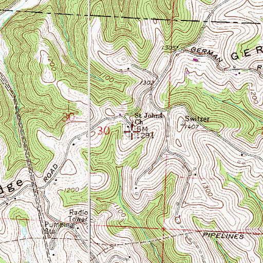 Topographic Map of Saint Johns Cemetery, OH