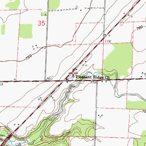 Topographic Map of Pleasant Ridge Cemetery, OH