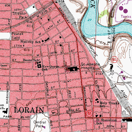Topographic Map of Twentieth Street Methodist Episcopal Church (historical), OH