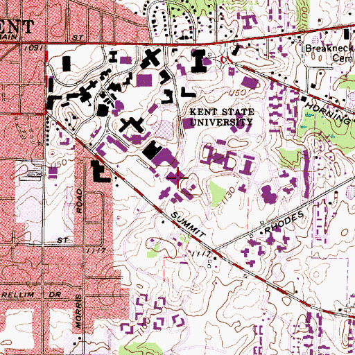 Topographic Map of Kent State University Library, OH
