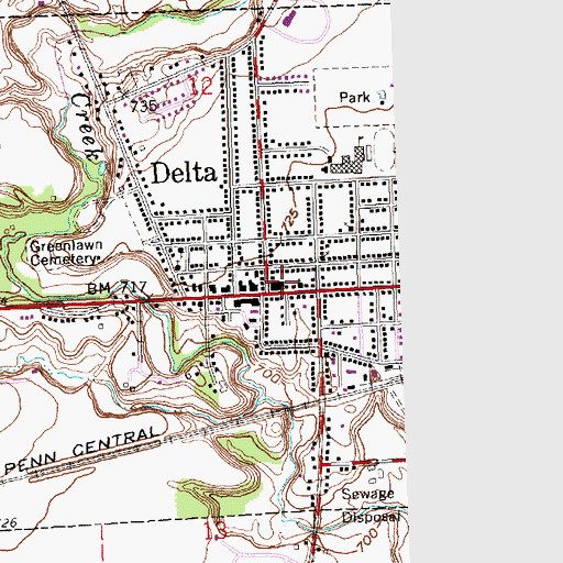Topographic Map of Delta Memorial Hall, OH