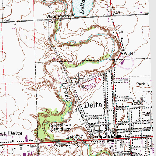 Topographic Map of Old Delta Cemetery, OH