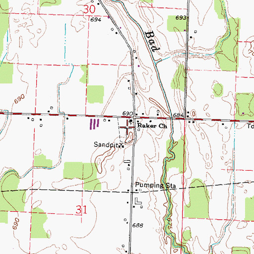 Topographic Map of Raker Cemetery, OH