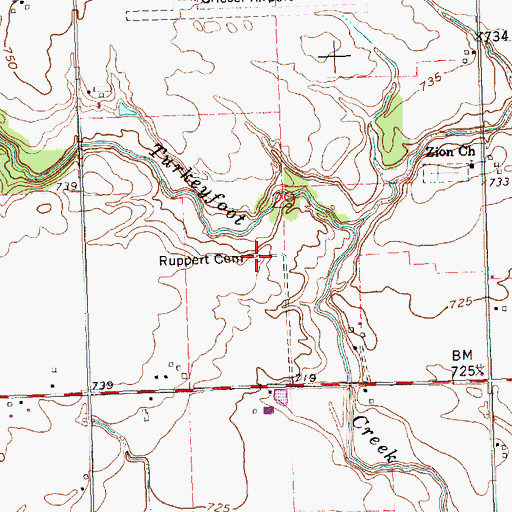 Topographic Map of Ruppert Cemetery, OH